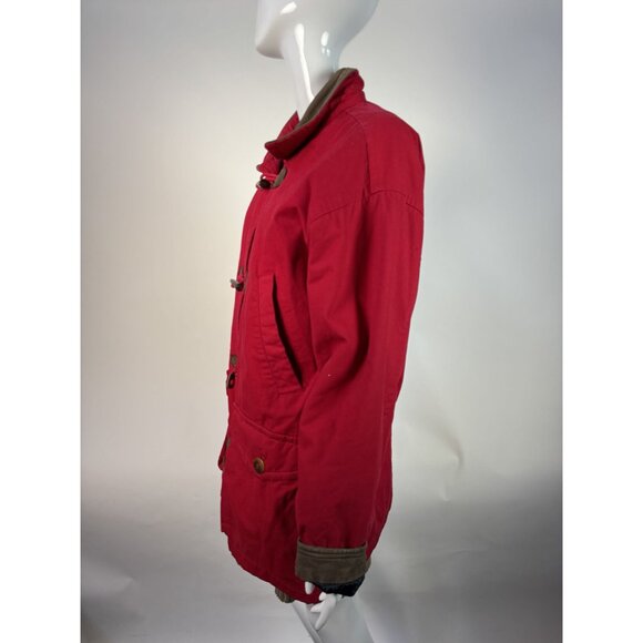 Lands End Womens Red Duffle Coat Medium 10/12 Genuine Leather Trim Vintage Style - Picture 9 of 16